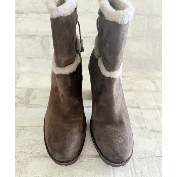 NWOB Frye Womens Jen Shearling Boots Gray Suede Short Ankle Zip Winter Style 7 - Picture 4 of 9